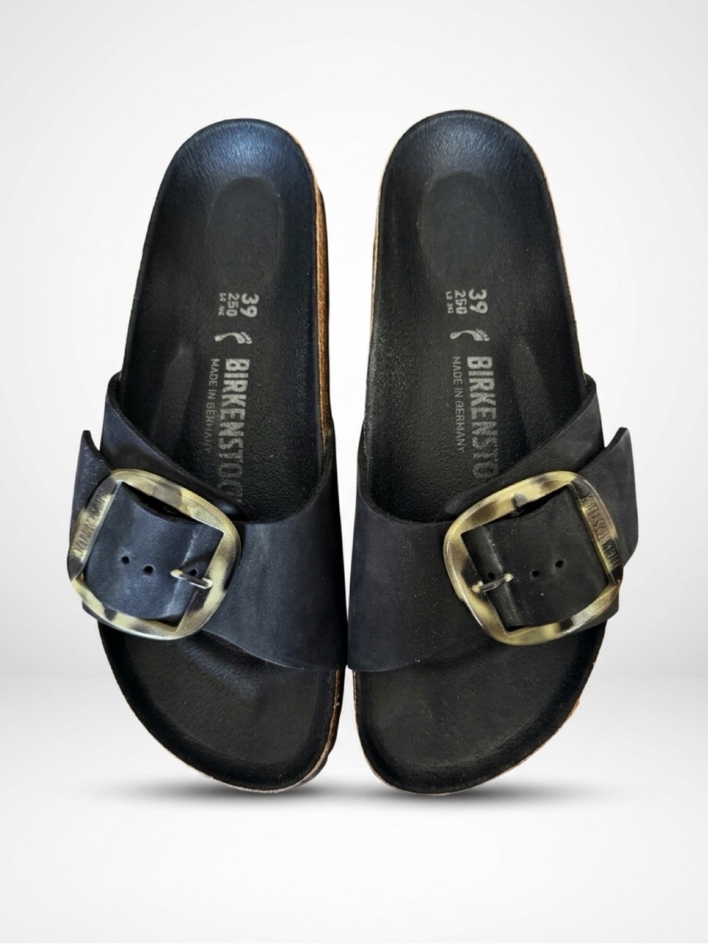 BIRKENSTOCK Madrid Big Buckle Oiled Leather Black One-Strap Sandals